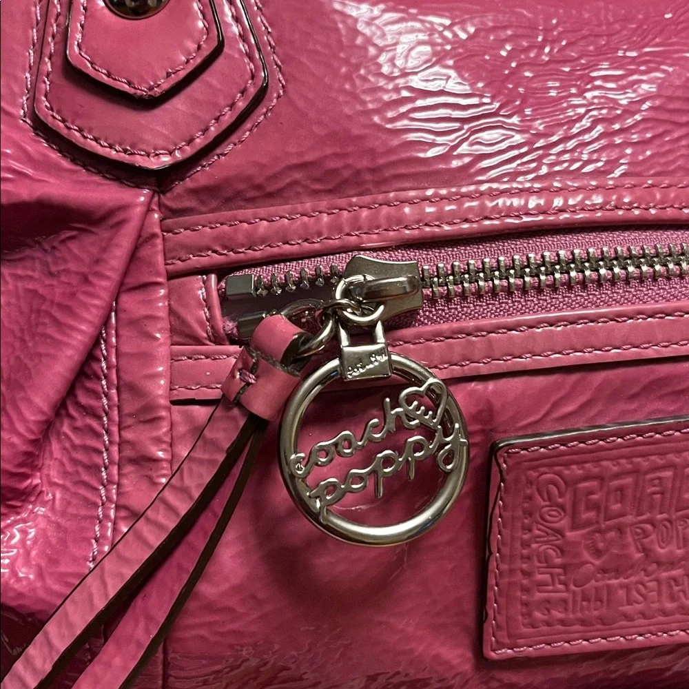 Coach Pink Patent Leather Shoulder Bag, vintage, poppy, - Picture 3 of 17